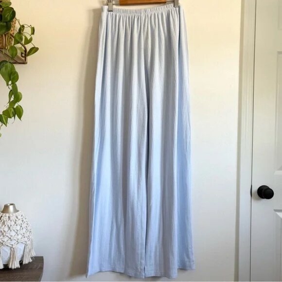 Aerie Off-Duty Pointelle Trouser PJ in Eyelet Blue NEW - Picture 4 of 5